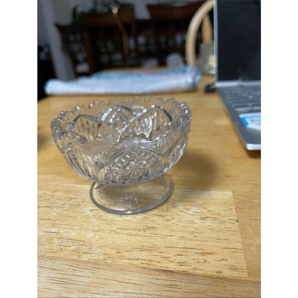 Pressed Glass Pedestal Dessert Bowl in Clear